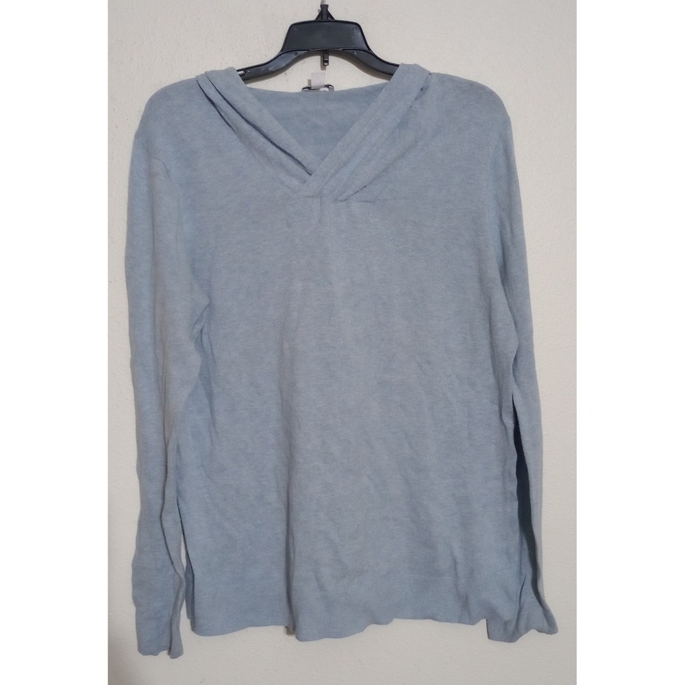 Pure Jill J. Jill Light Blue Cotton Cashmere Blend Hooded V-Neck Sweater Small
